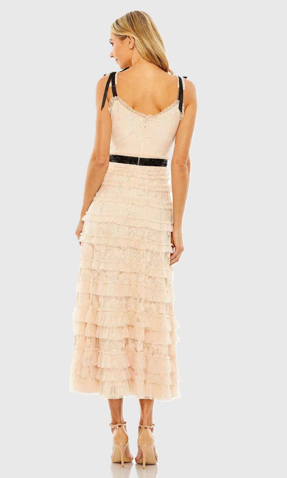 Mac Duggal 8070 - Lace Ruffle Midi A-Line Dress Holiday Dresses in Porcelain