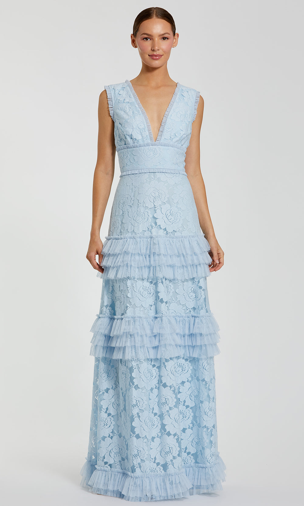 Ieena Duggal 8078 - Sleeveless Lace Floral Floor Length Gown Mother of the Bride Dresses in Blue  