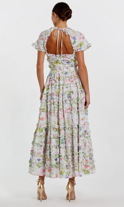 Mac Duggal 8079 - Short Sleeve Floral Print Midi Dress Semi Formal