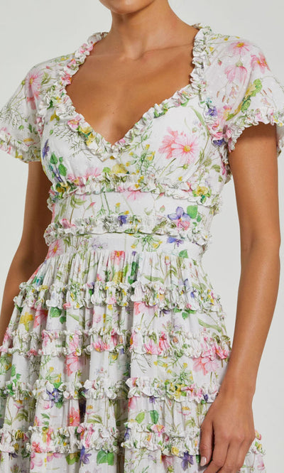 Mac Duggal 8079 - Short Sleeve Floral Print Midi Dress Semi Formal