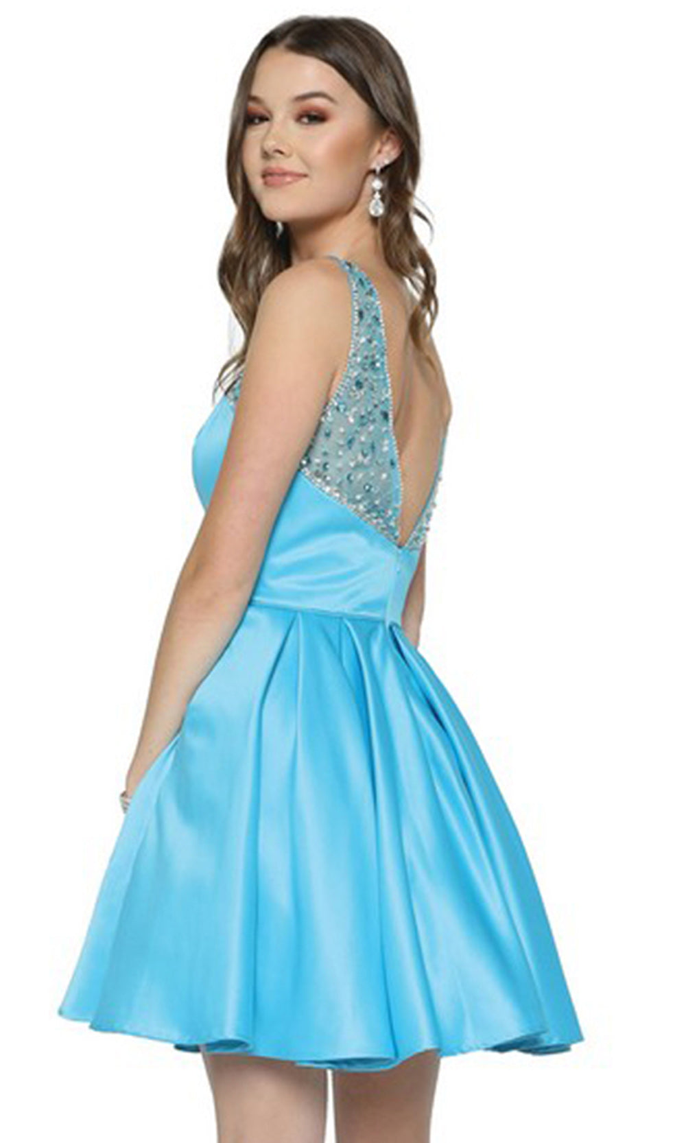 Juliet Dresses 808 - Pleated Skirt V-Back Mini Dress Homecoming Dresses