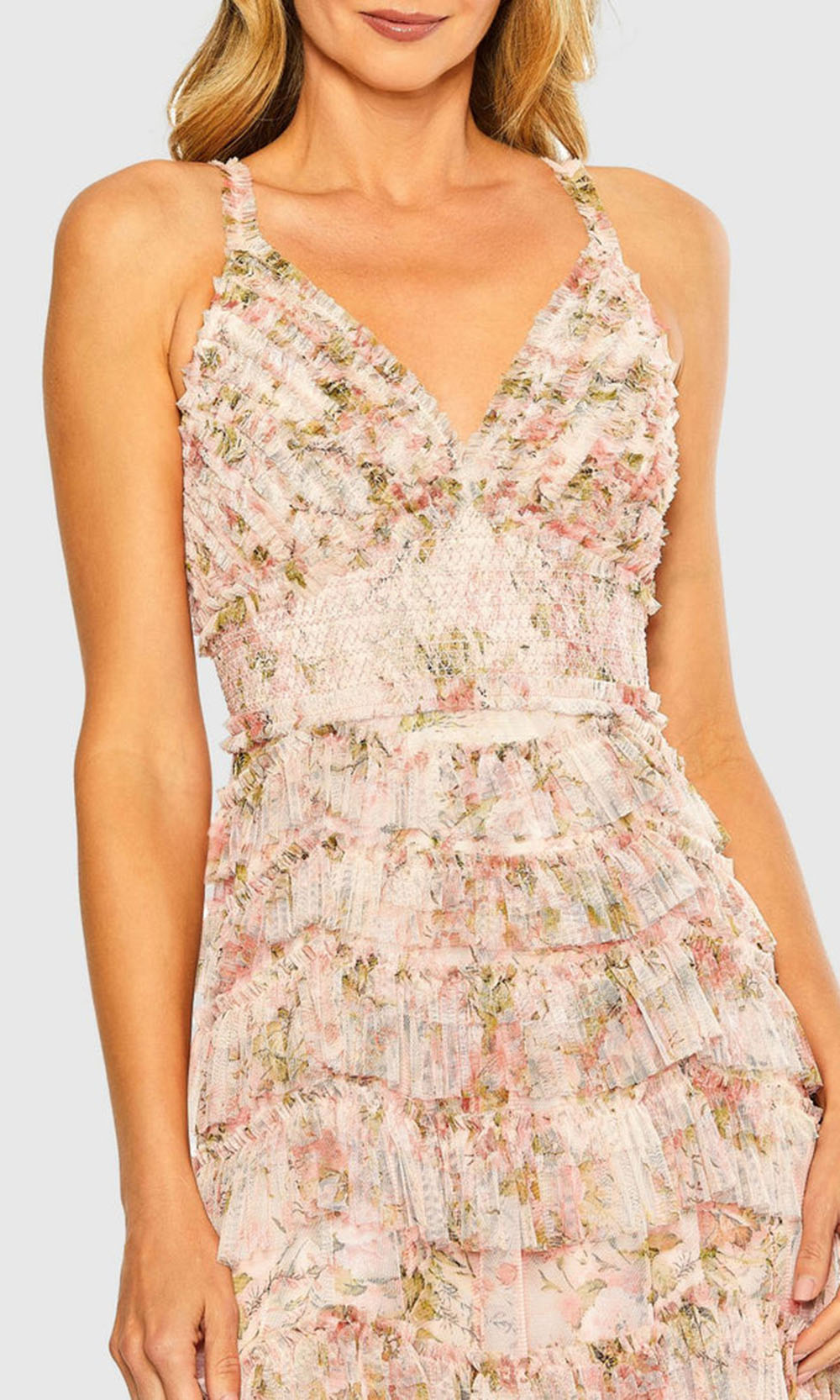 Mac Duggal 8100 - Smocked Floral Print A-line Dress Wedding Guest