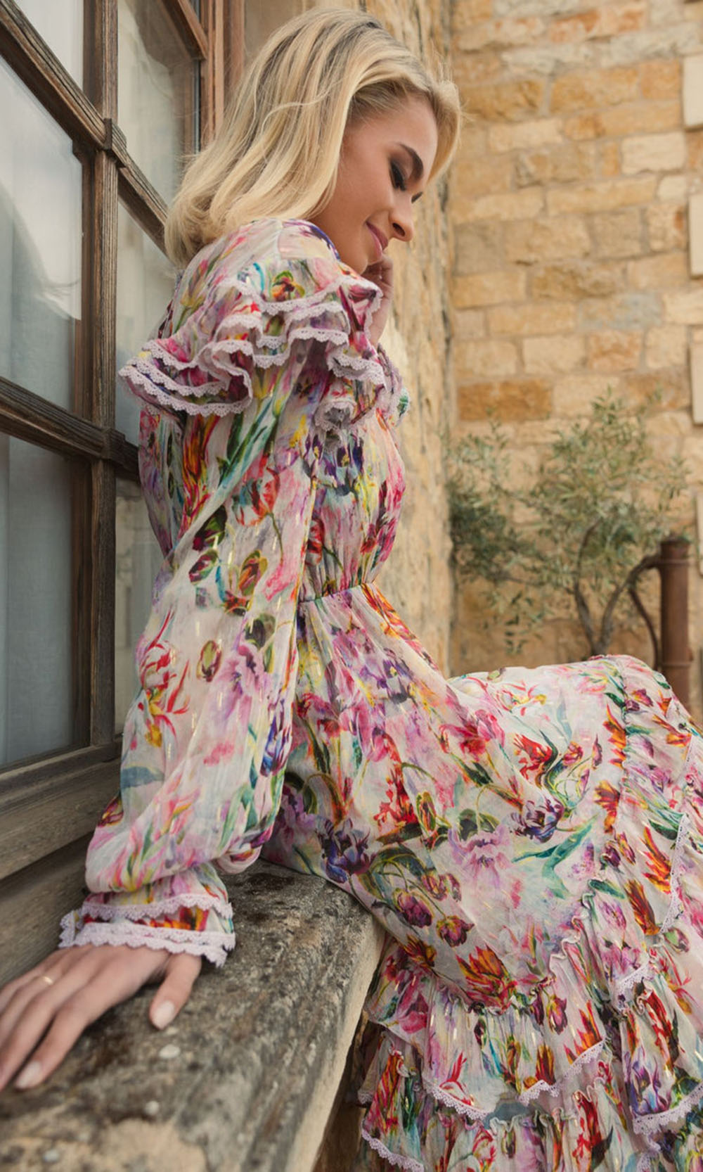 Mac Duggal Long Sleeve Floral Dress - Lilac Multi Mac Duggal Long Sleeve Floral Dress - Lilac Multi