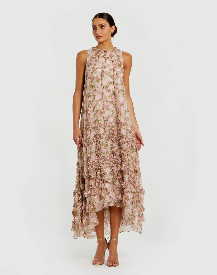 Mac Duggal 8103 - Sleeveless Floral Print Midi Dress Formal Gowns in Pink and Multi