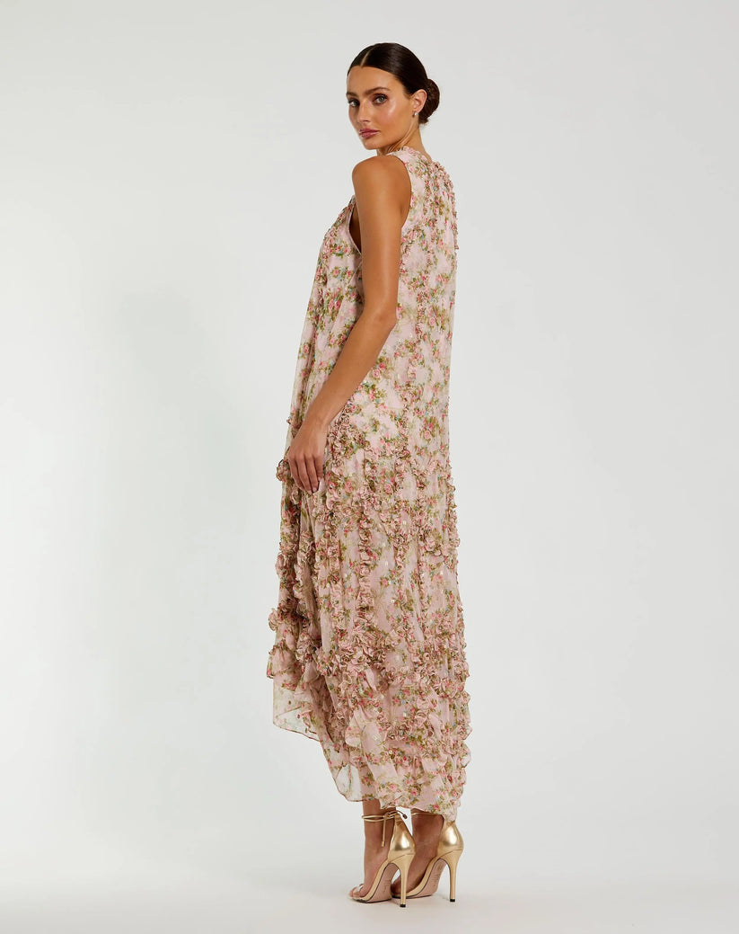 Mac Duggal 8103 - Sleeveless Floral Print Midi Dress Formal Gowns in Pink and Multi