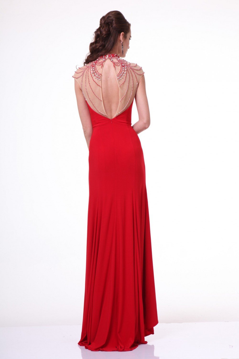 Ladivine 8105 - Beaded High Neck Sweep Train Prom Dress
