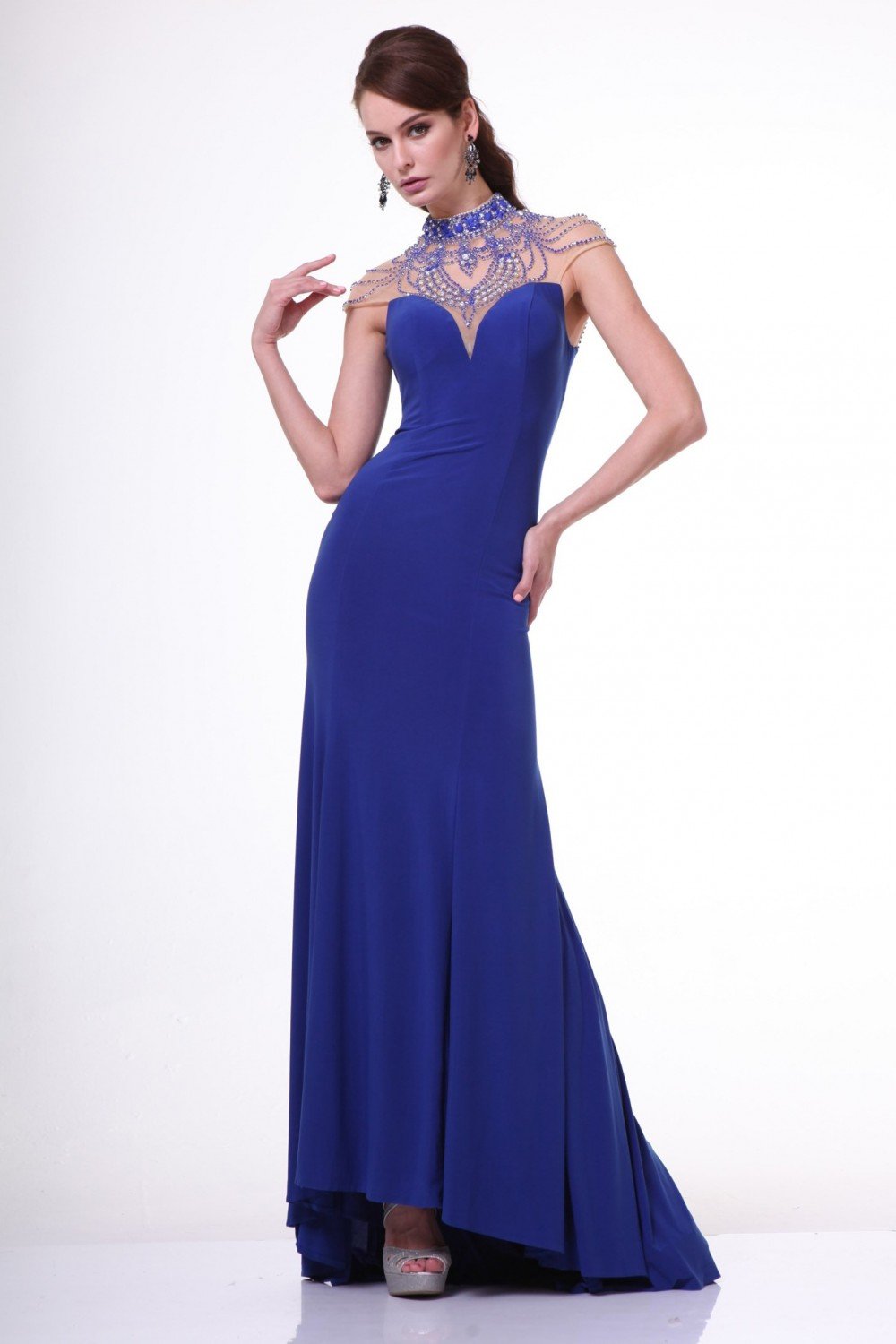 Ladivine 8105 - Beaded High Neck Sweep Train Prom Dress