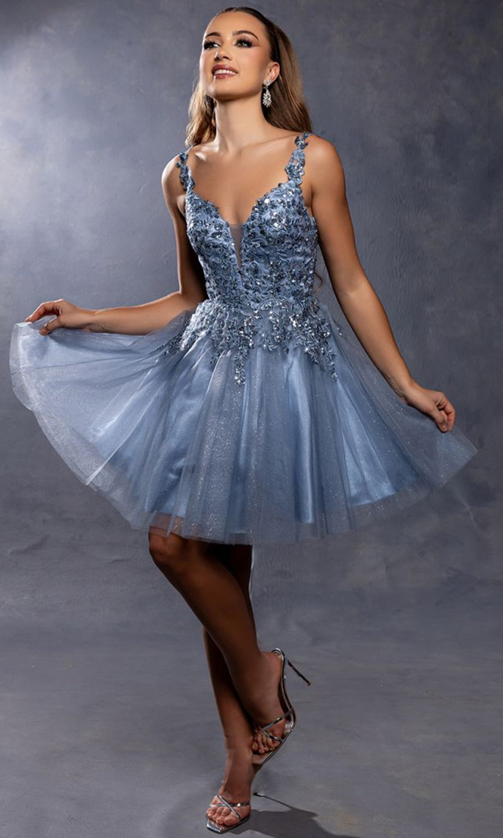 May Queen MQ2246 - Embroidered V Neck Cocktail Dress Spercial Occasion Dresses In Blue
