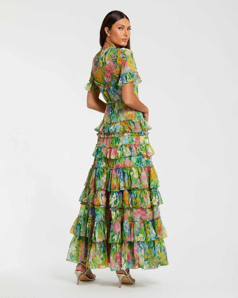 Ieena Duggal 8112 - High Neck Ruffle Tiered A-Line Dress Formal Gowns in Multi