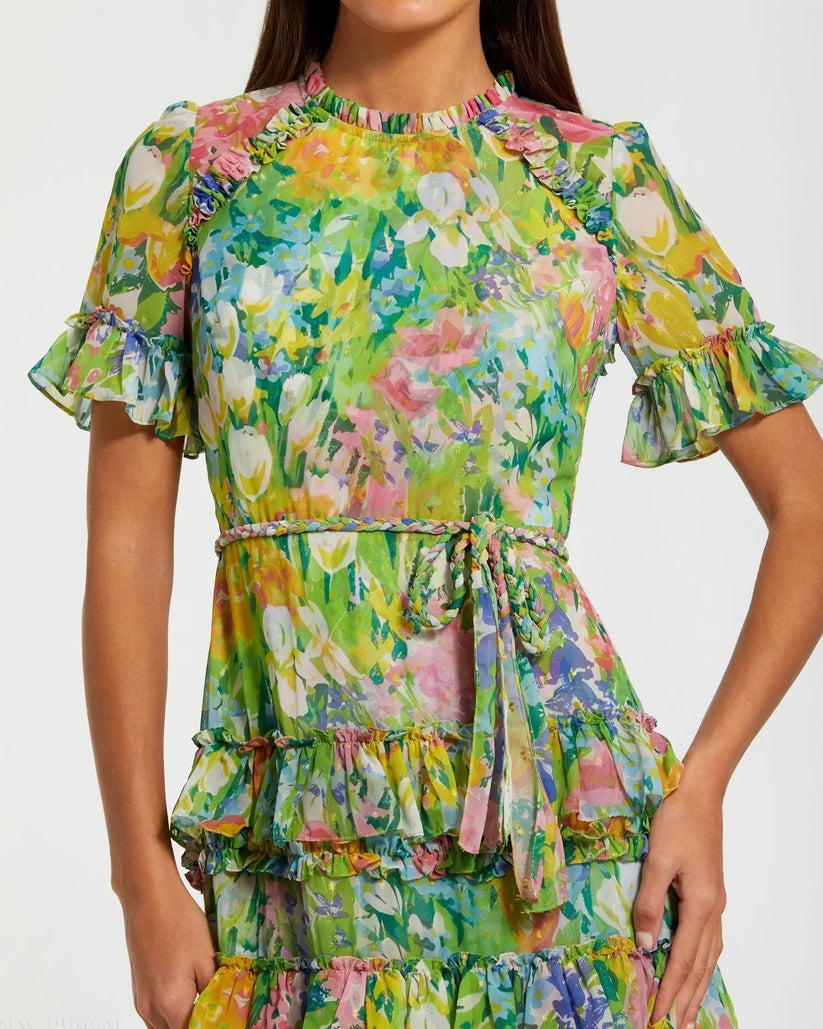 Ieena Duggal 8112 - High Neck Ruffle Tiered A-Line Dress Formal Gowns in Multi