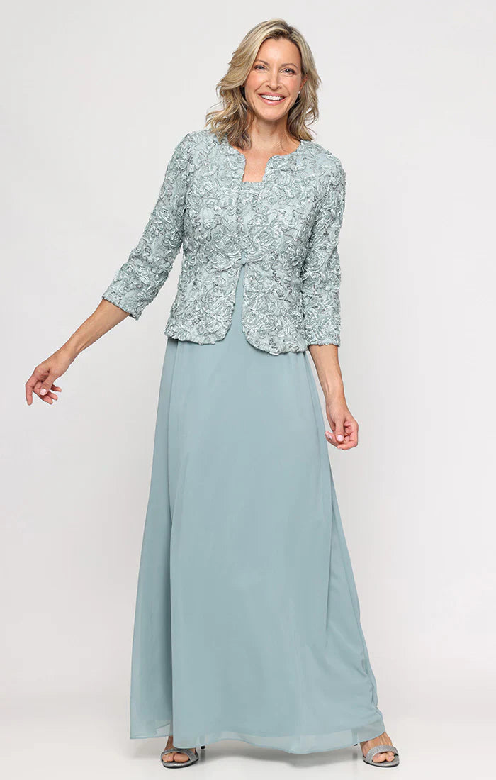 Alex Evenings Women's Empire Waist Long Open Soutache Jacket Dress - Wisteria