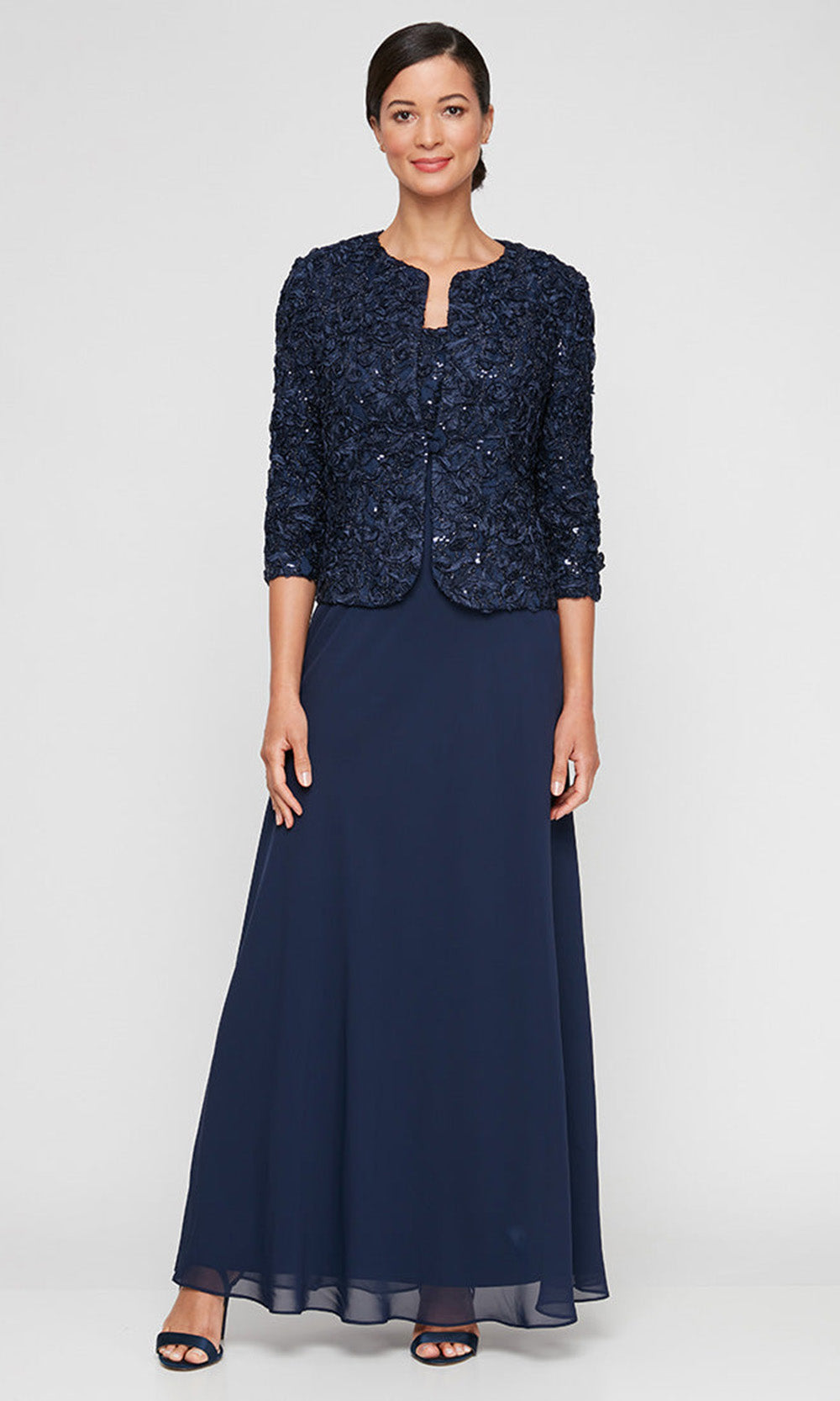 Alex Evenings 82351695 - Piping Trim Jacket Scoop Neckline Gown In Black