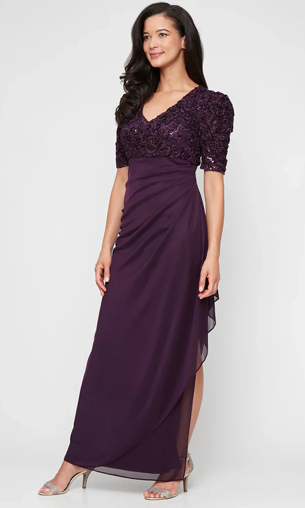 Alex Evenings 84122633 - Puff Sleeve Empire Waist Plus Evening Dress Mother of the Bride Dresses