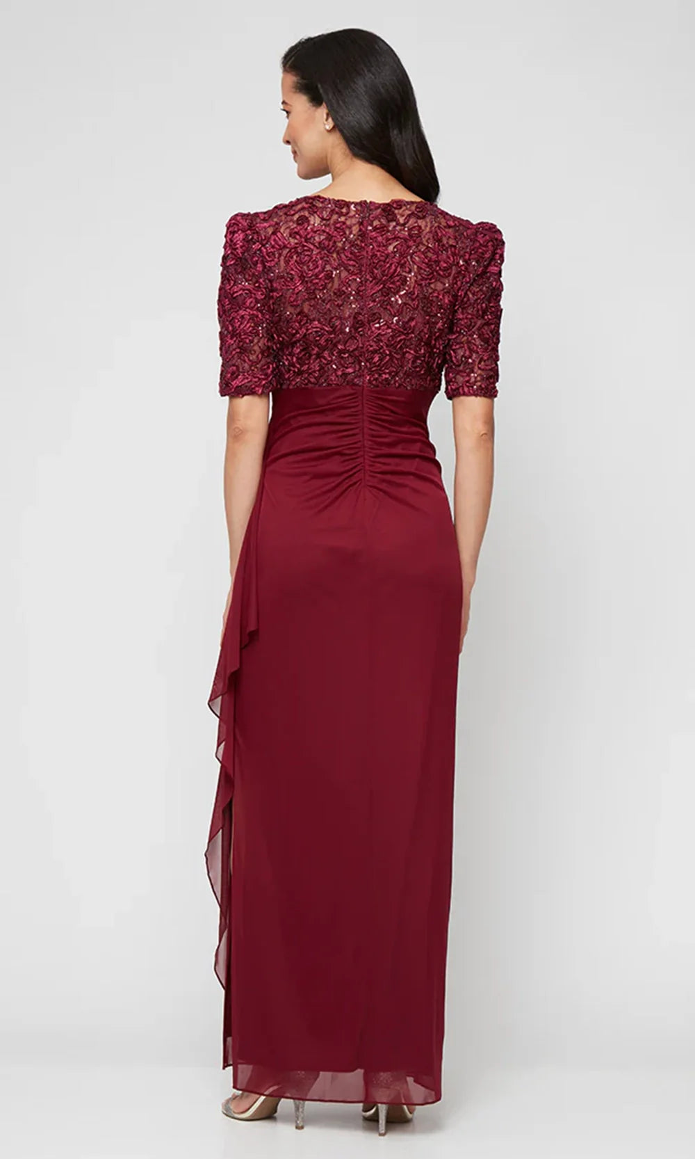 alex evenings red dress Alex Evenings Women's Embellished-Neck Side-Ruched Illusion Dress - Eggplant