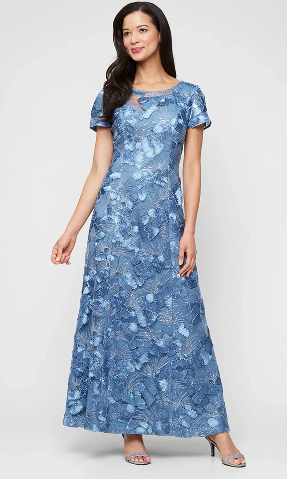 Alex Evenings 81122674 - Short Sleeve Soutache Embroidered Long Gown Mother of the Bride Dresses