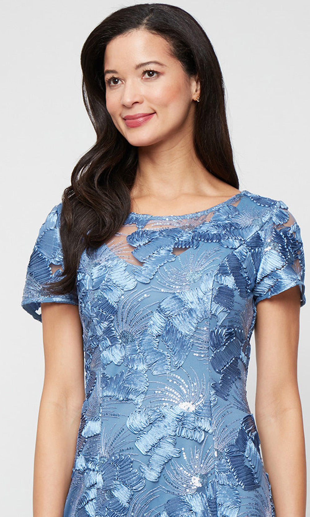Alex Evenings 81122674 - Short Sleeve Soutache Embroidered Long Gown Mother of the Bride Dresses