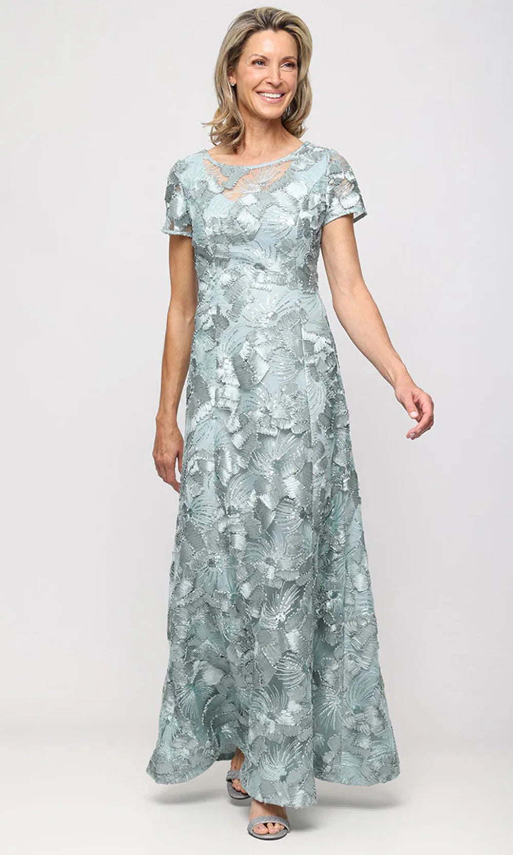 Alex Evenings 81122674 - Short Sleeve Soutache Embroidered Long Gown Mother of the Bride Dresses