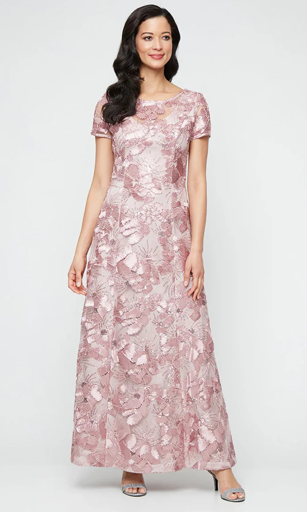 Alex Evenings 81122674 - Short Sleeve Soutache Embroidered Long Gown Mother of the Bride Dresses
