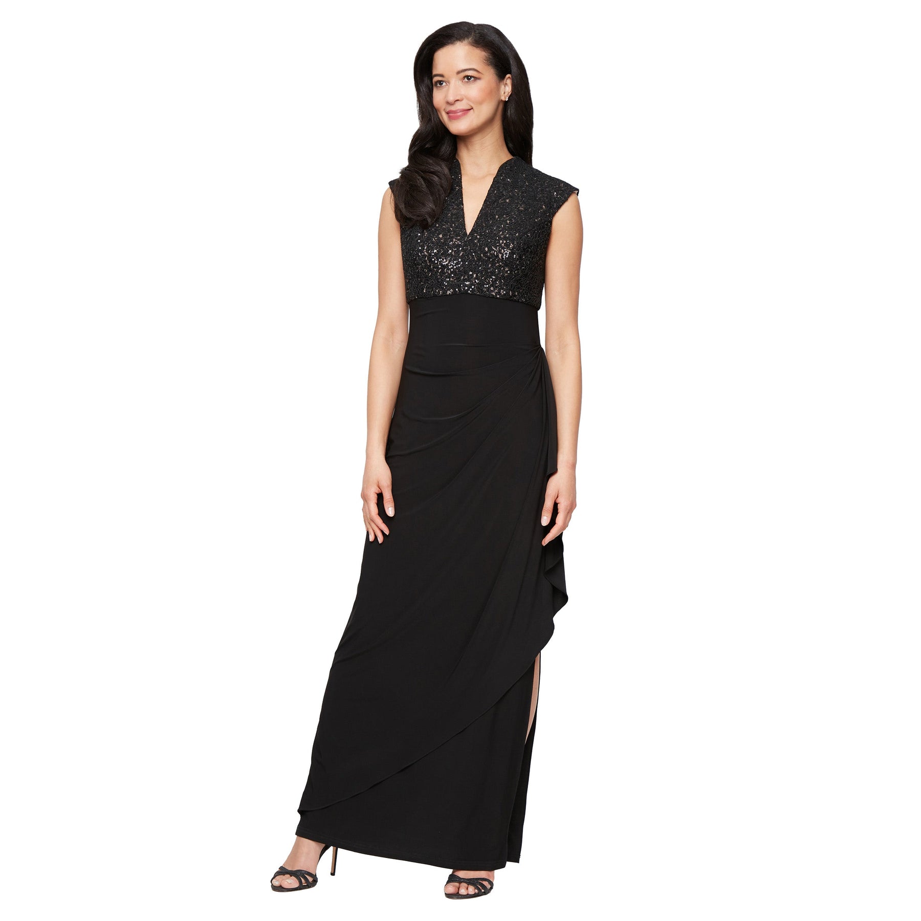 Alex Evenings 81122732 - Elegant V Neck Column Long Dress Mother Of The Bride Dresses in Black 