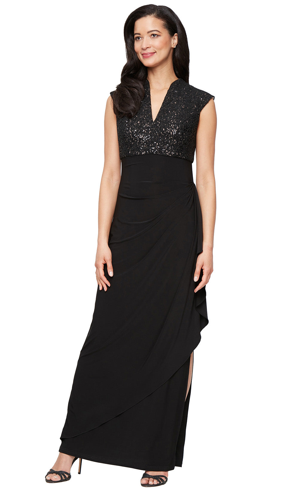 Alex Evenings 82122732 - Cap Sleeves Empire Waist Long Dress Mother Of The Bride Dresses in Black 