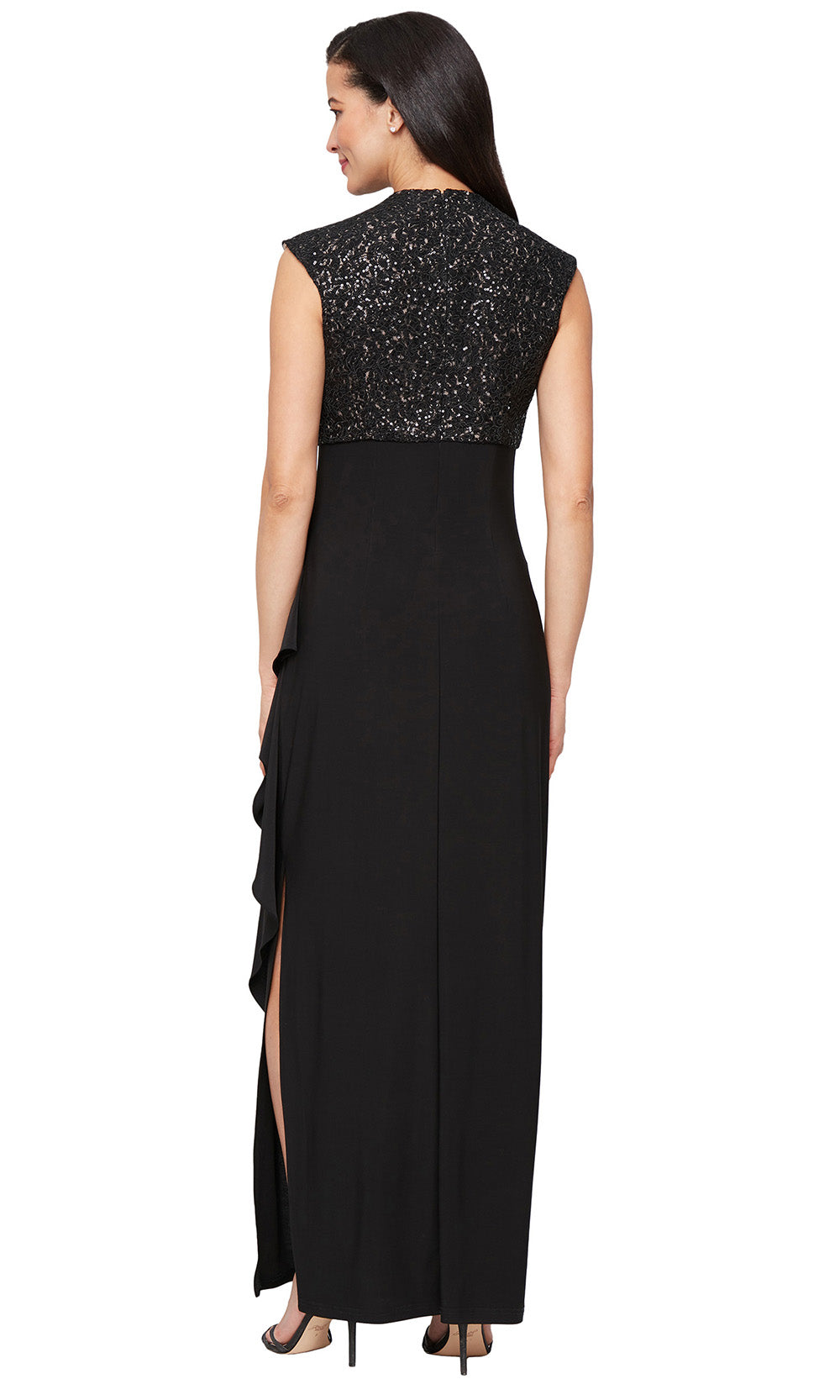 Alex Evenings 82122732 - Cap Sleeves Empire Waist Long Dress Mother Of The Bride Dresses in Black 