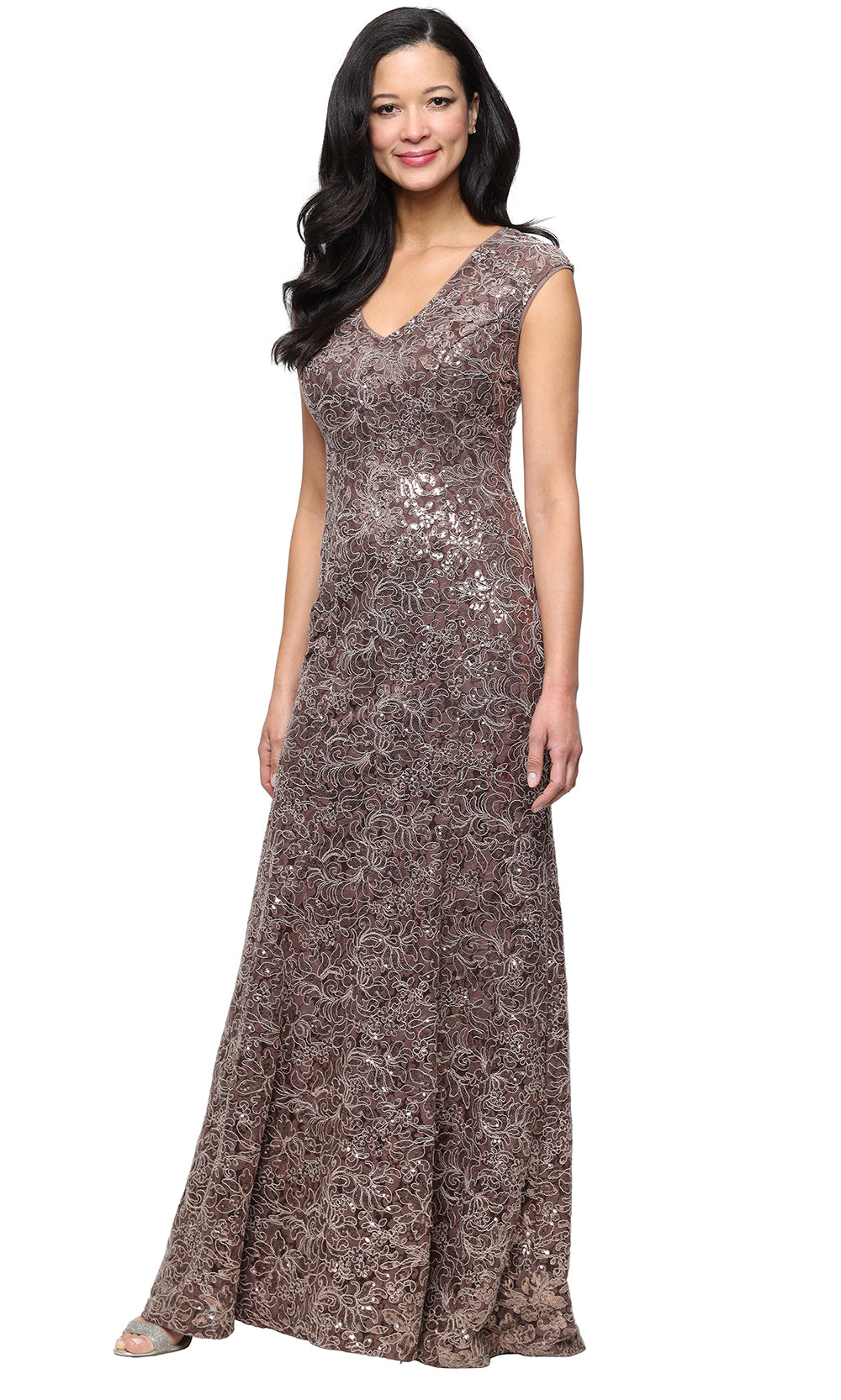 Alex Evenings 81122835 - Shimmering Flared Evening Dress Mother Of The Bride Dresses in Brown 
