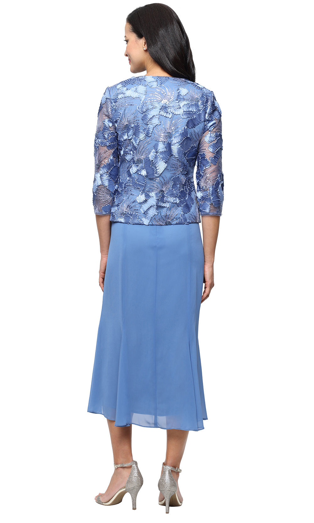 Alex Evenings 81122839 - Soutache Tea Length Jacket Dress Wedding Guest in Blue 
