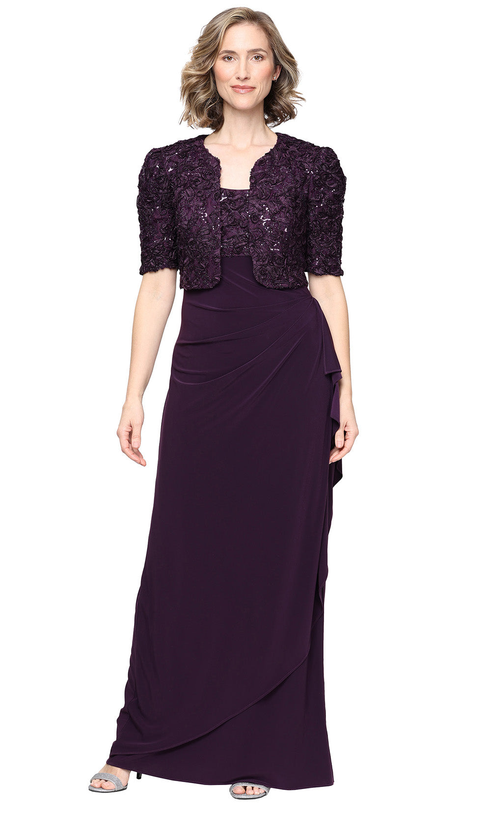 Alex Evenings 81122843 - Empire Waist Dress With Soutache Bolero Jacket Mother of the Bride Dresses in Deep Plum