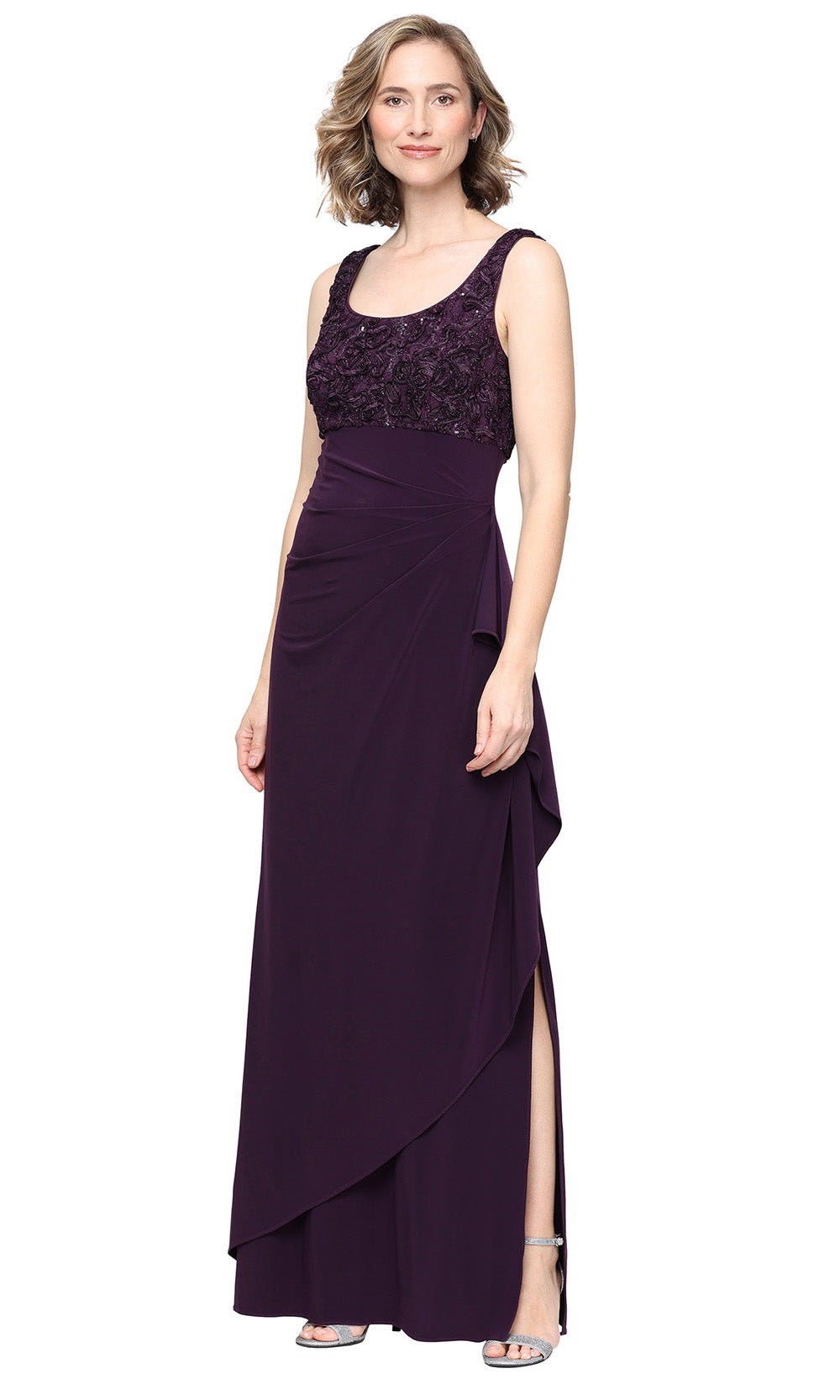 Alex Evenings 81122843 - Empire Waist Dress With Soutache Bolero Jacket Mother of the Bride Dresses in Deep Plum