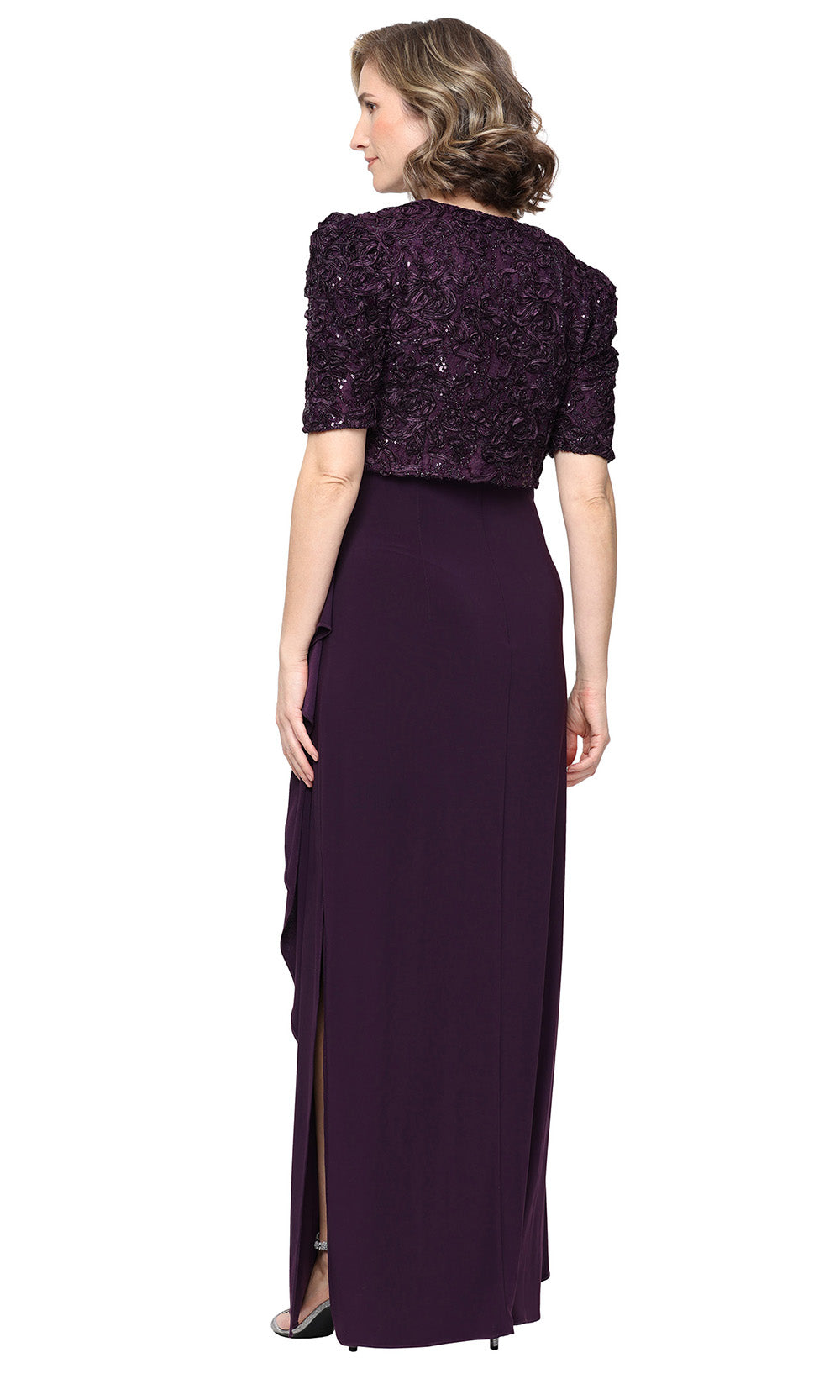 Alex Evenings 81122843 - Empire Waist Dress With Soutache Bolero Jacket Mother of the Bride Dresses in Deep Plum