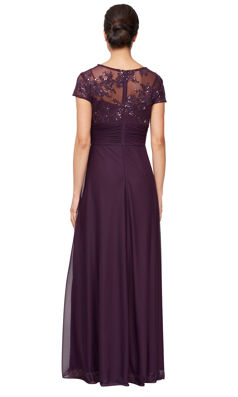 Alex Evenings 81171561 - Short Sleeve Pleated Waist Long Gown