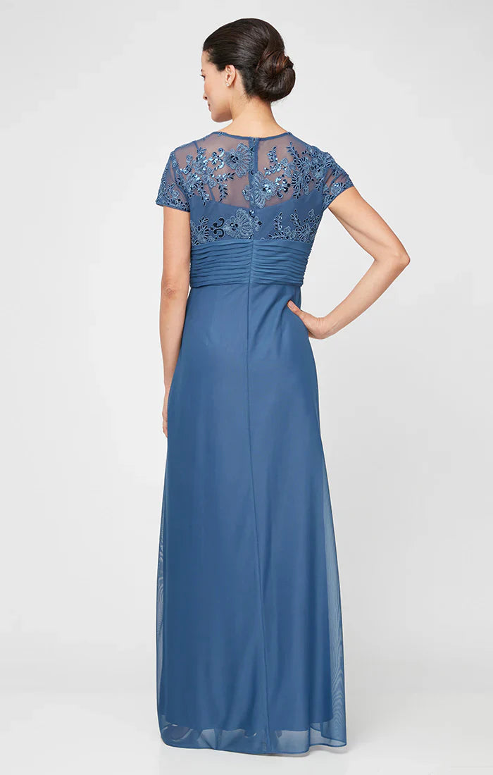 Alex Evenings 81171561 - Short Sleeve Pleated Waist Long Gown