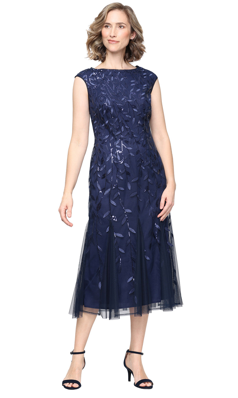 Alex Evenings 81171782 - Jewel Neckline Embroidered Evening Dress Mother of the Bride Dresses in Blue 