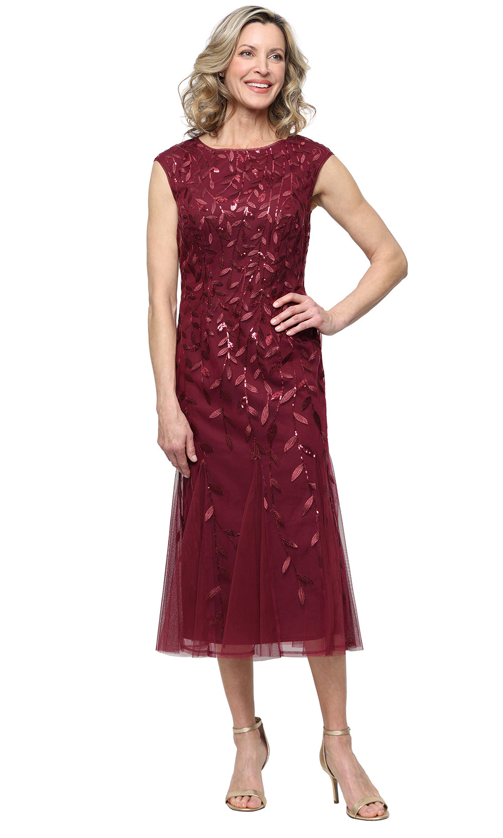 Alex Evenings 81171782 - Jewel Neckline Embroidered Evening Dress Mother of the Bride Dresses in Red 