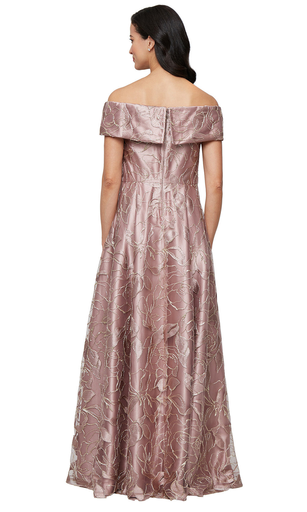 Alex Evenings 81171862 - Long 100% Polyester Ballgown Dress - Fold-Over Detailing, Short Sleeves, Embroidery, Pockets, Mid-Open Back ADASA Alex Evenings 81171862 - Long 100% Polyester Ballgown Dress - Fold-Over Detailing, Short Sleeves, Embroidery, Pockets, Mid-Open Back ADASA