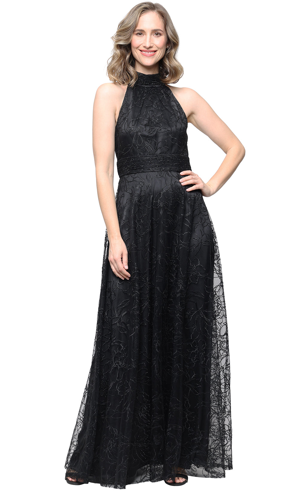 Alex Evenings 81172000 - Elegant Halter Lace Mother’s Dress Mother of the Bride Dresses in Black 