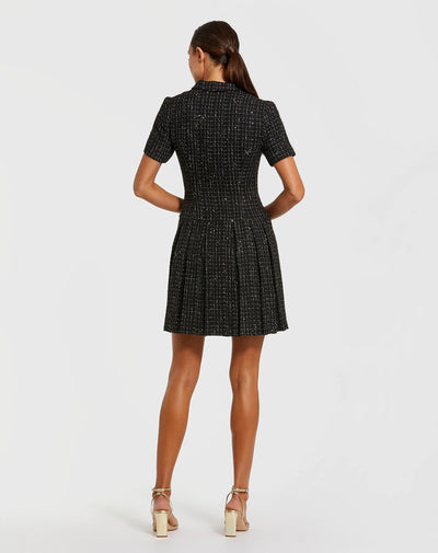 Mac Duggal 81200 - Short Sleeve Tweed A-Line Mini Dress In Black