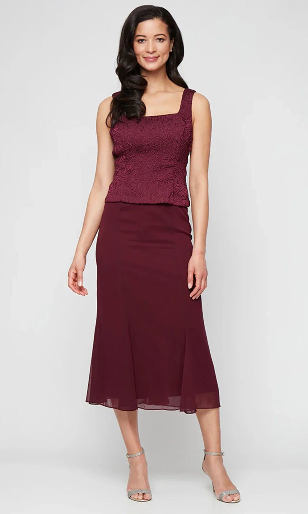 Alex Evenings 8125949 - Tea-Length 100% Polyester Sheath Dress - Mock Jacket Top, Decorative Hook-Neck Closure, Wide Straps, Concealed Back Zipper ADASA Alex Evenings 8125949 - Tea-Length 100% Polyester Sheath Dress - Mock Jacket Top, Decorative Hook-Neck Closure, Wide Straps, Concealed Back Zipper ADASA