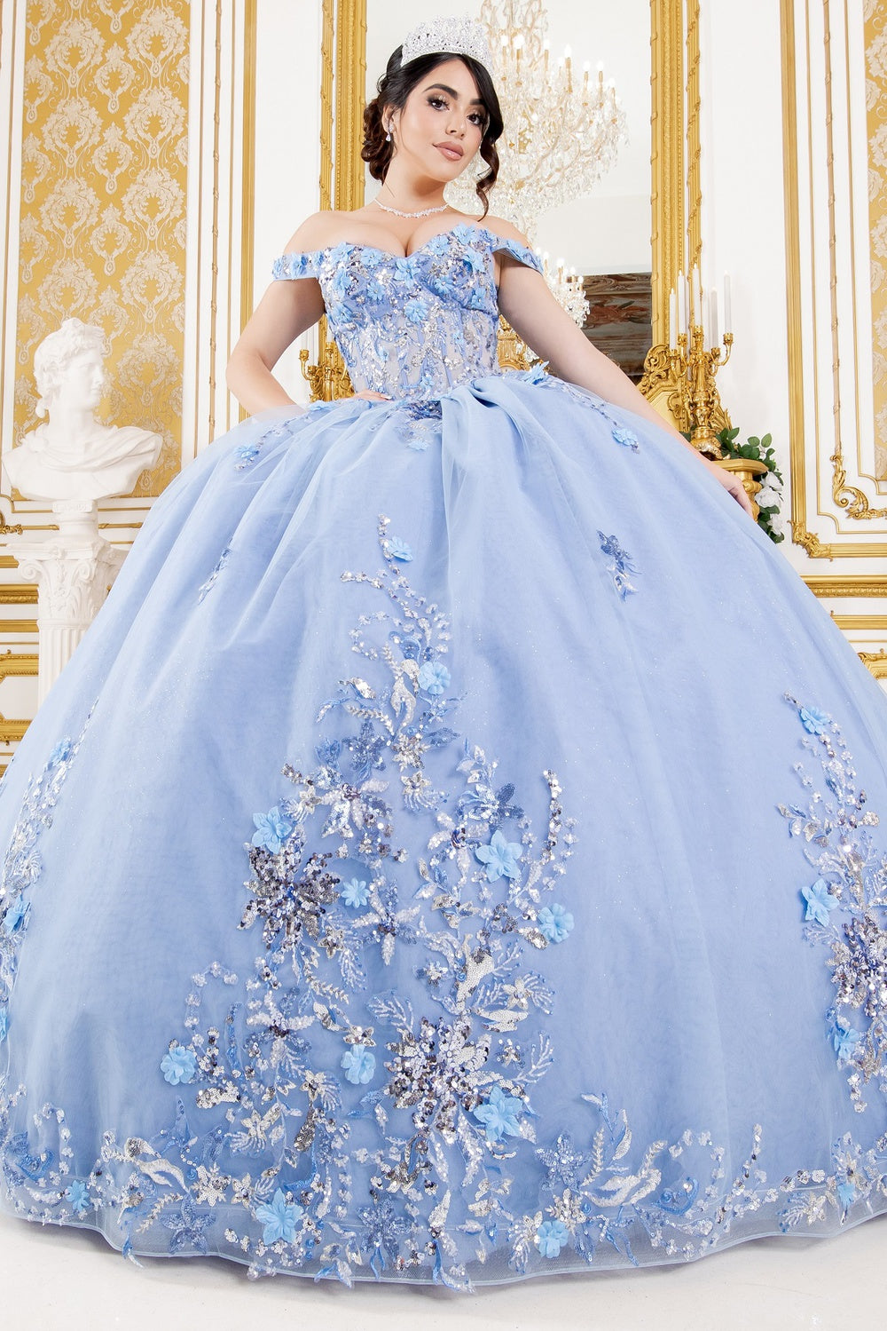 Cinderella Couture 8125J - Floral Embellished Off-Shoulder Ballgown