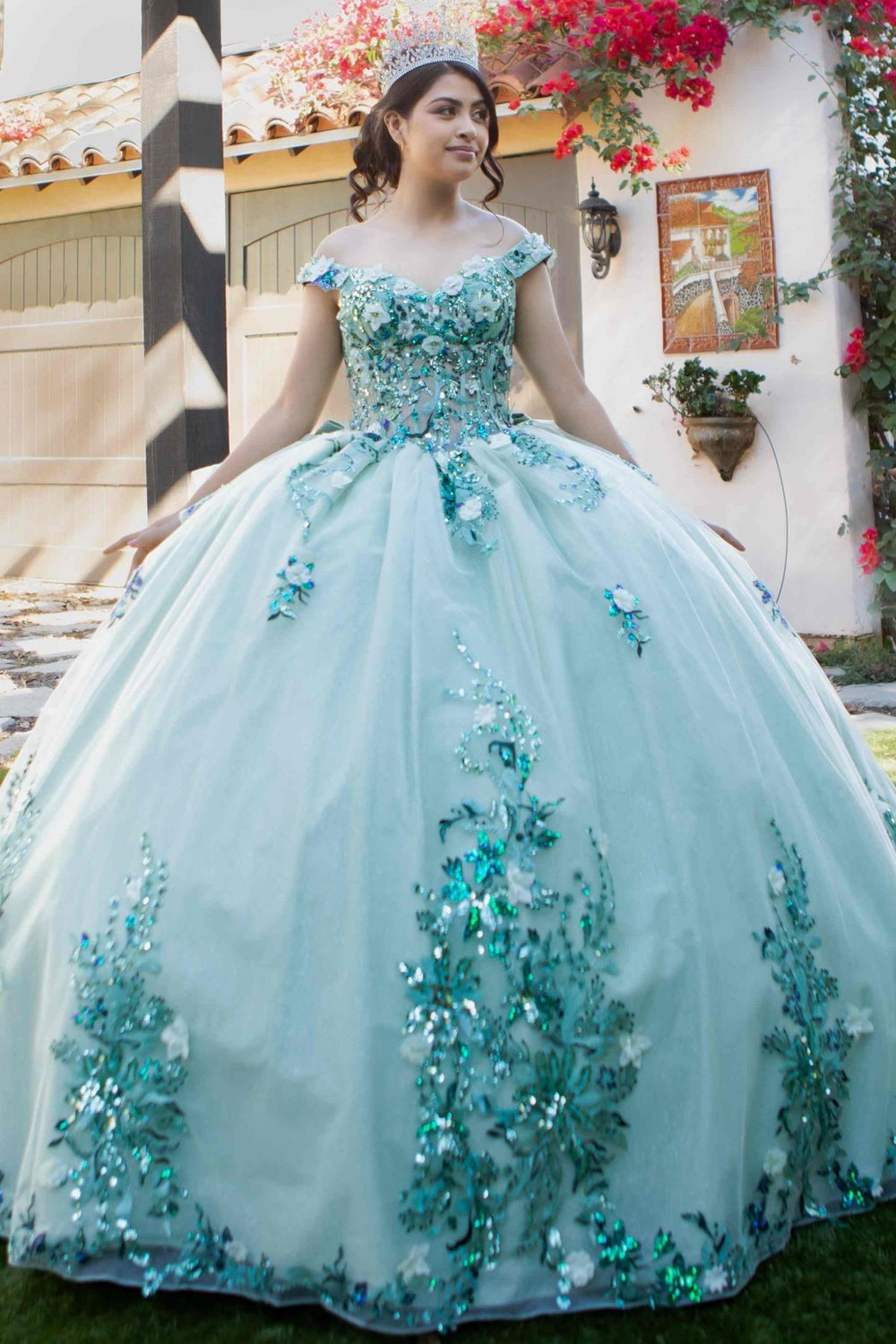 Cinderella Couture 8125J - Floral Embellished Off-Shoulder Ballgown