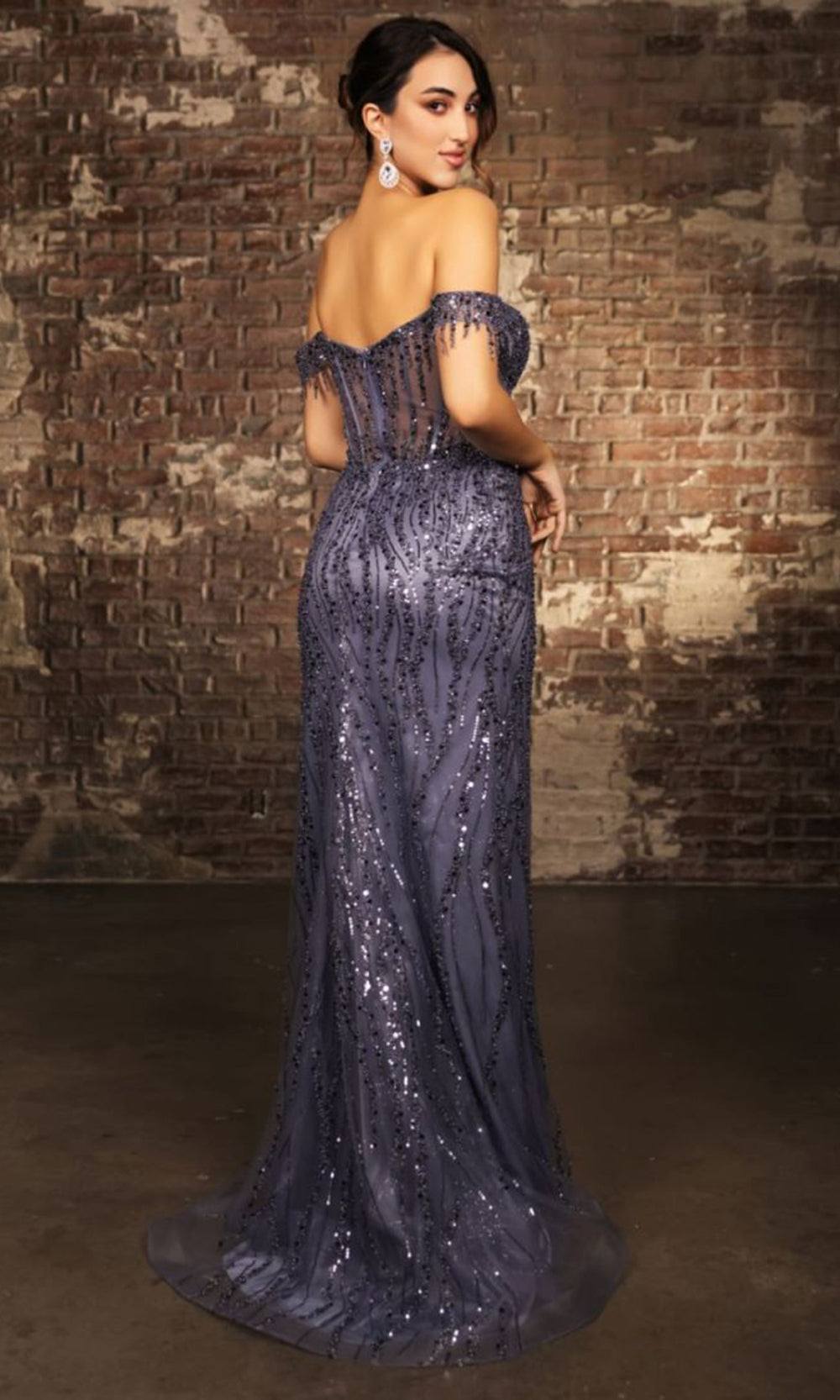 May Queen MQ2132B - Fringed Strap Red Carpet Dress Evening Dresses in Purple 