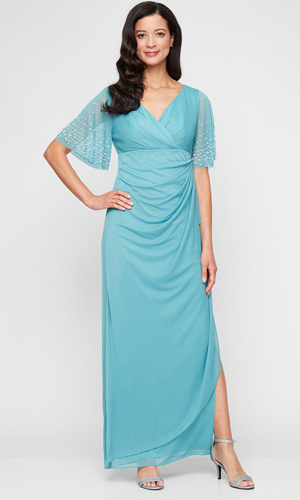 Alex Evenings 84321016 - Beaded Sheer Sleeve V-Neck Gown