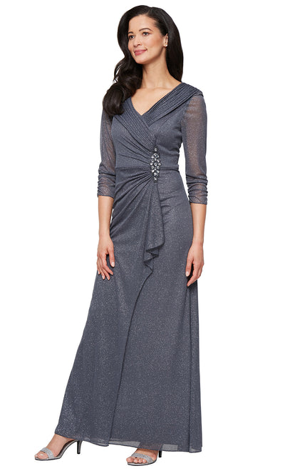 Alex Evenings 8133121 - Ruched Bodice Glitter V-Neckline Gown Mother of the Bride Dresses