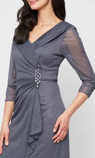 Alex Evenings 8133121 - Ruched Bodice Glitter V-Neckline Gown Mother of the Bride Dresses
