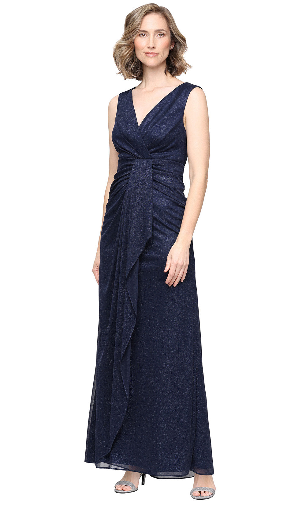 Alex Evenings 8133139 - Elegant Draped Knee-Length Dress Mother of the Bride Dresses in Dark Navy