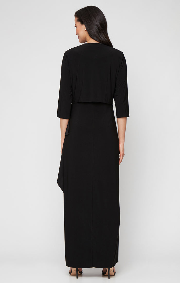 Alex Evenings 82351695 - Piping Trim Jacket Scoop Neckline Gown In Black
