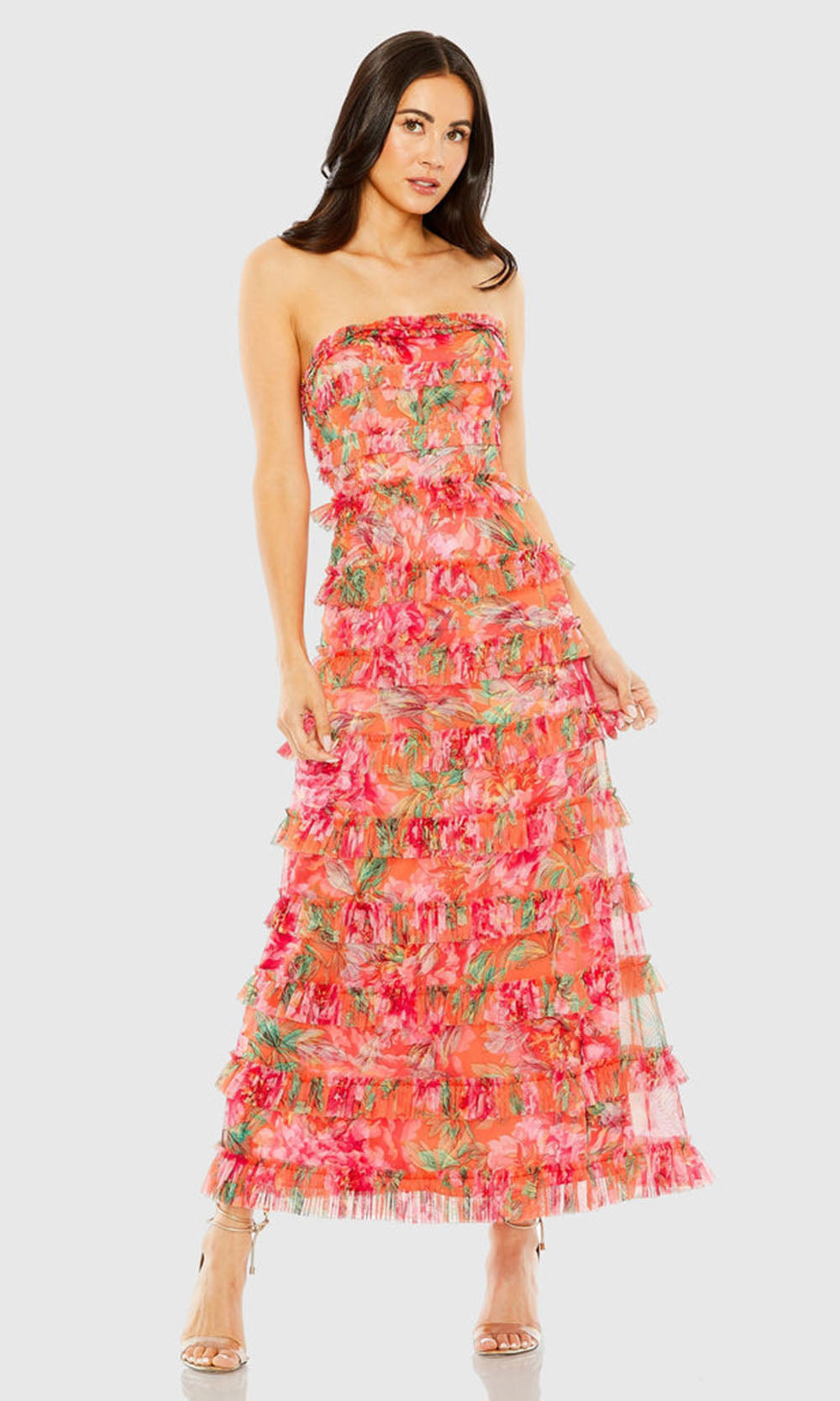 Mac Duggal 8137 - Printed Ruffle Straight Neckline Dress Wedding Guest