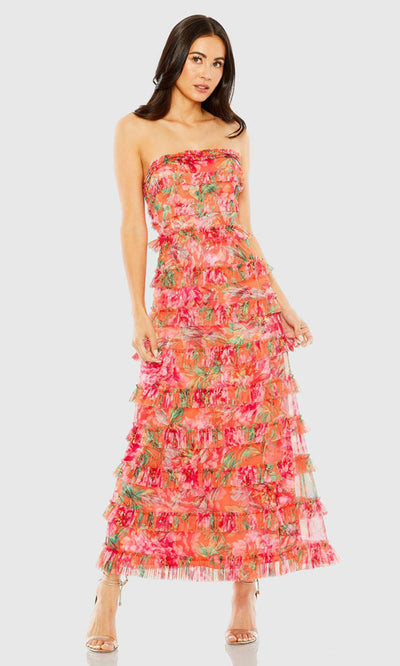 Mac Duggal 8137 - Printed Ruffle Straight Neckline Dress Wedding Guest