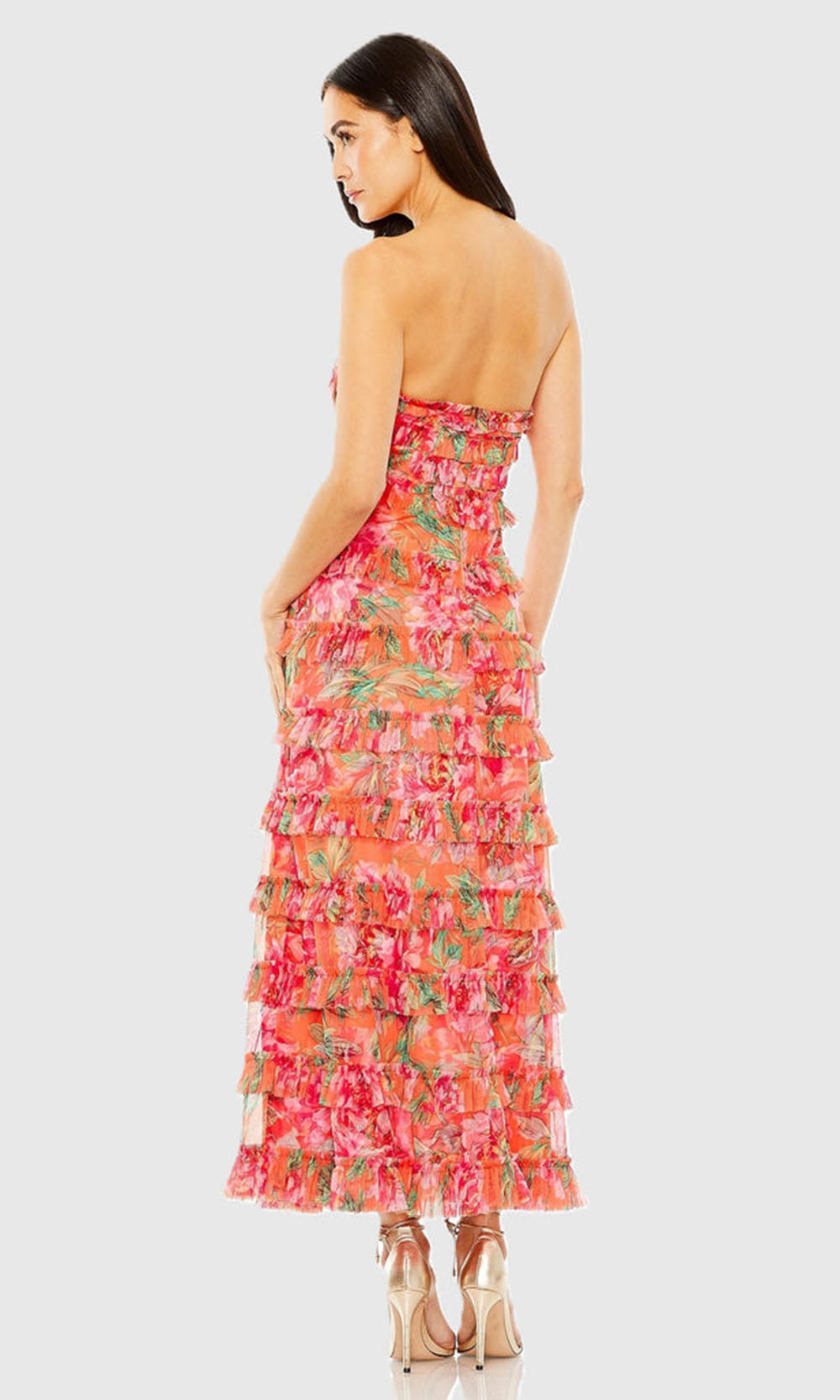 Mac Duggal 8137 - Printed Ruffle Straight Neckline Dress Wedding Guest