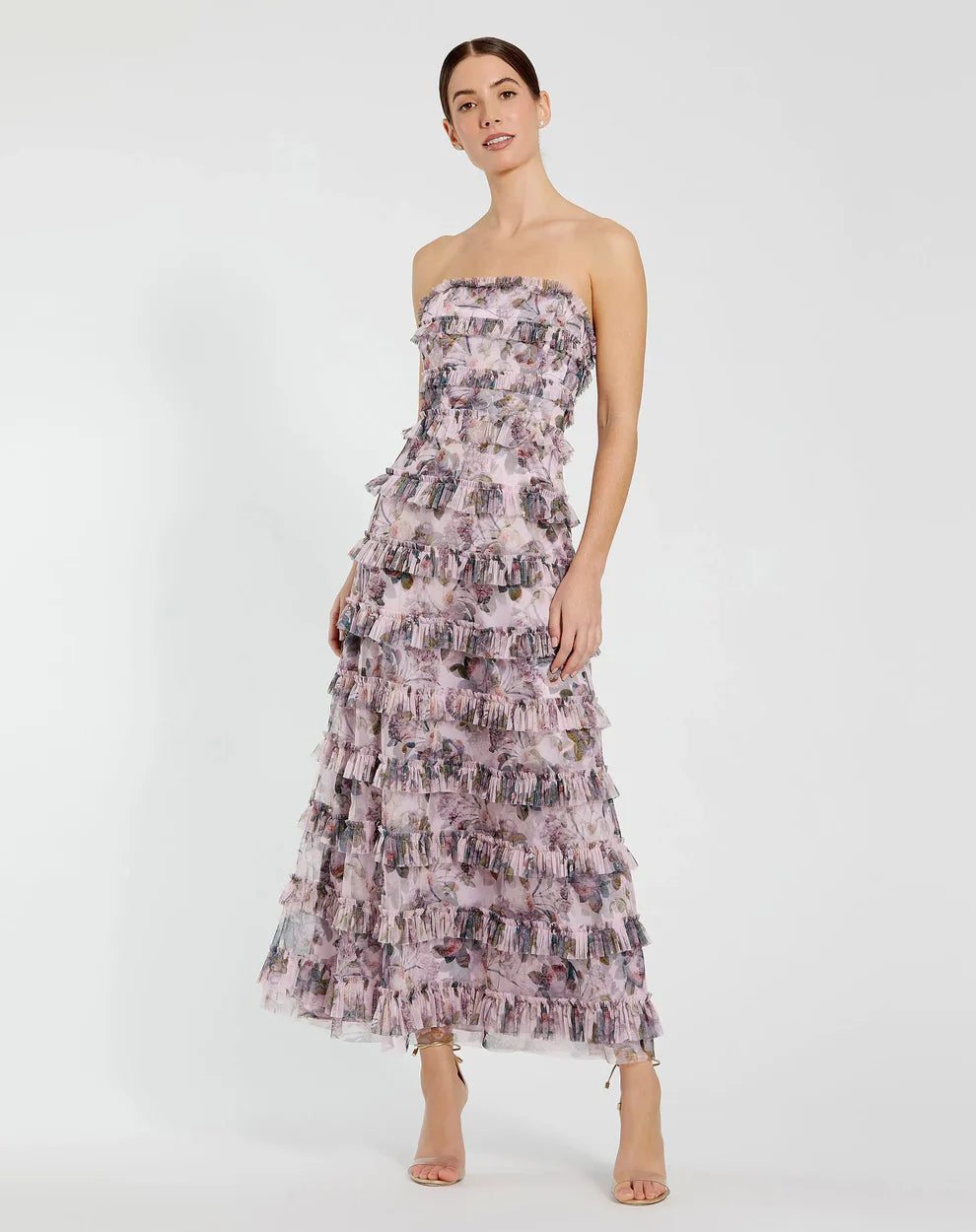 Mac Duggal 8137 - Printed Ruffle Straight Neckline Dress